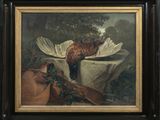 une peinture à l'huile représentant un faisan posé sur une table, sur laquelle se trouve un oiseau