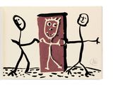 a drawing of a man and a woman holding hands