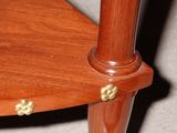 a close up of a table with a wooden top