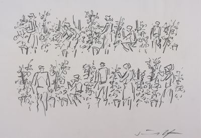une image représentant un dessin d'un groupe de personnes alignées