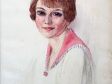 painting of a woman in a white dress with red hair