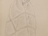 pencil drawing of a woman wrapped in a blanket