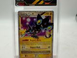 a close up of a pokemon card in a plastic holder