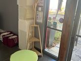 a small green table in the corner of a room