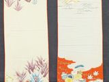 three different types of oriental paintings on the wall