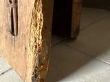 un morceau de bois qui a été coupé et qui traîne par terre