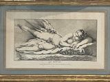 painting of a woman and a man laying on the ground in front of a wall