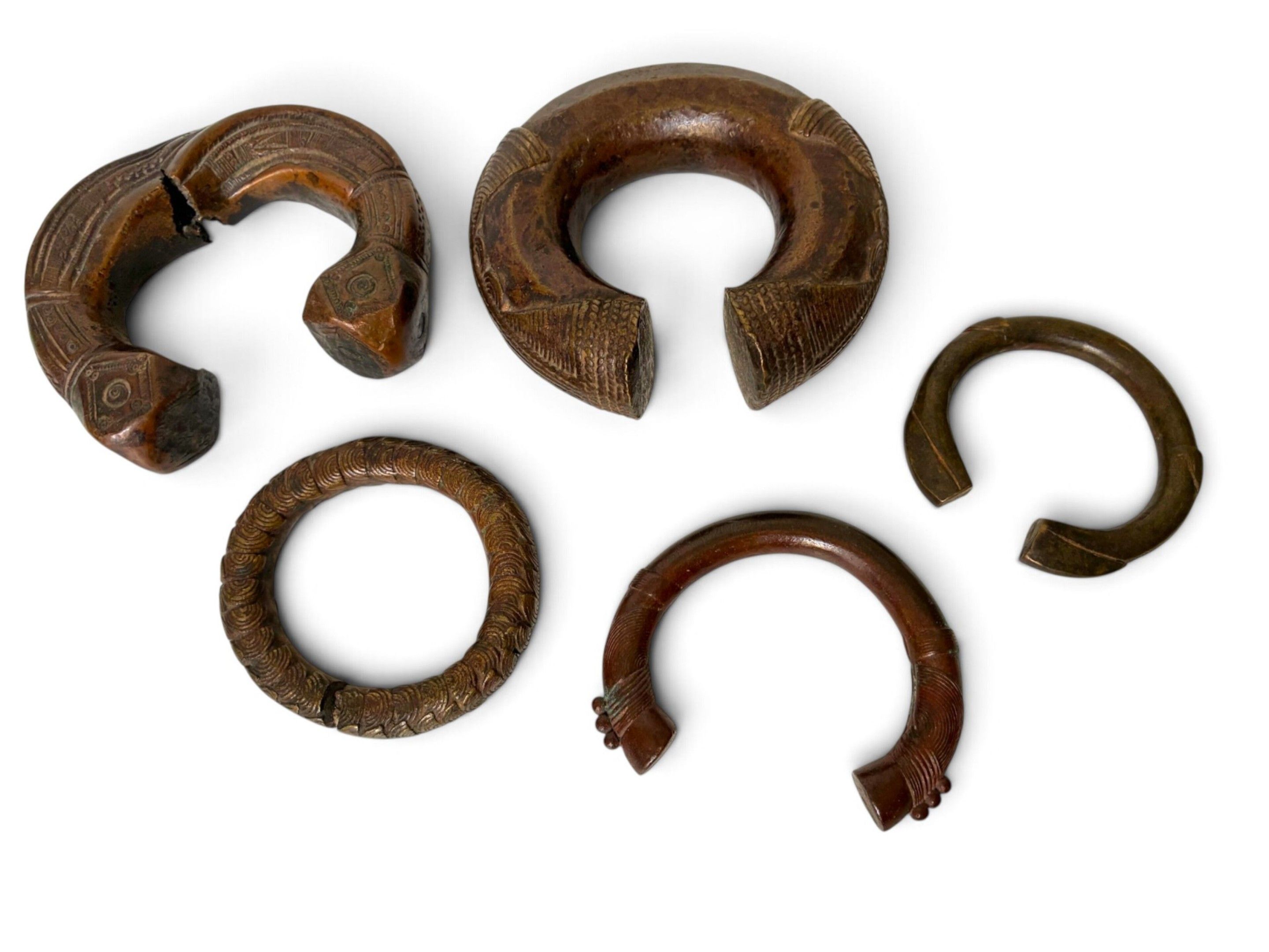 Lot de 5 bracelets en bronze - Afrique de l'Ouest