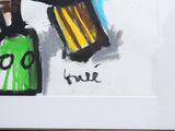 a drawing of two bottles of wine on a table