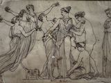 an image of a drawing of a group of women and a man