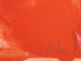 an image of a painting of a person holding a surfboard in front of a red wall