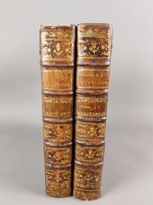 a pair of old books sitting on top of each other