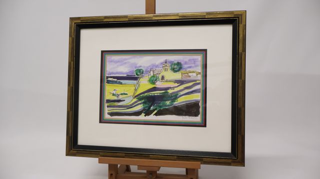 Yves AUBRY (1945-2023) « Paysage à l’église ». Dessin au feutre. ...