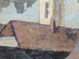 a painting of a building with a clock tower in the background