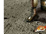 a man sitting on the ground with a fish next to him