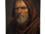un tableau représentant un vieil homme barbu portant une écharpe rouge