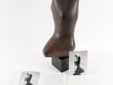 an image of a sculpture of a female torso and a book on a table