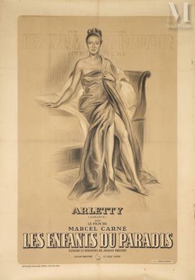 une vieille affiche représentant une femme en robe, assise sur une chaise