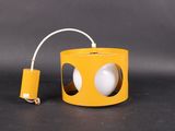 an image of a yellow lamp with a white ball inside of it