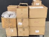 a stack of boxes on a pallet with a lot of other boxes