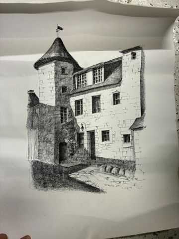 CINQUIN « Maison à aubusson. Estampe. Signée en bas à droite.