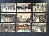 several old black and white photos of a bunch of buildings