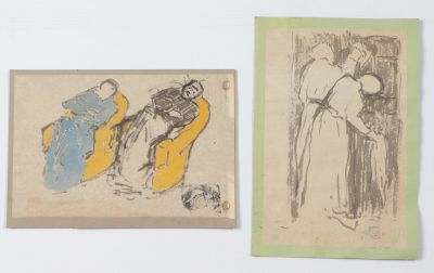deux dessins représentant une femme assise sur une chaise, à côté d'un dessin représentant un homme