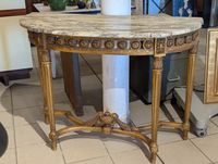Console demi-lune style Louis XVI en bois doré, plateau marb…