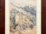 painting of a man riding a horse in front of a mountain
