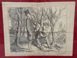 a drawing of a man and a woman sitting in the woods