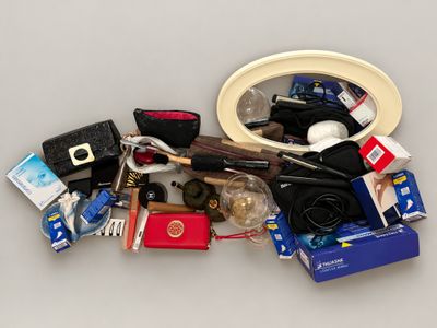 a picture of a pile of assorted items sitting on a table
