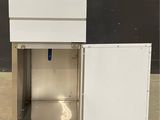 an image of a stainless steel sink with a door open