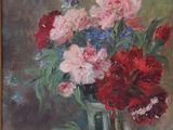 a painting of flowers in a vase on a table