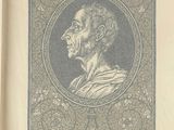 portrait of an old man in a frame with a floral border