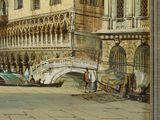 a picture of a painting of a bridge in the middle of a city