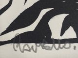 a black and white drawing of a bird on a branch