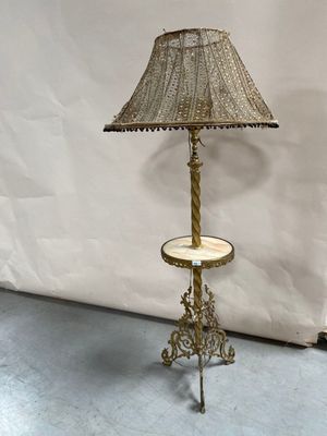 lampe sur pied en laiton ancien, avec socle en marbre et abat-jour
