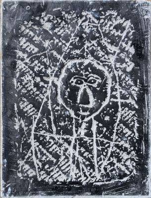 an image of a black and white drawing of a person in a tree