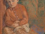 an image of a painting of a little boy sitting on a couch
