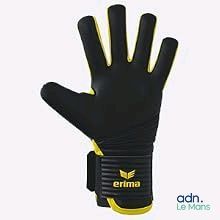 Les gants sont noirs et jaunes, avec un logo dessus.