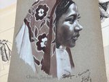 a drawing of a woman with a scarf on her head