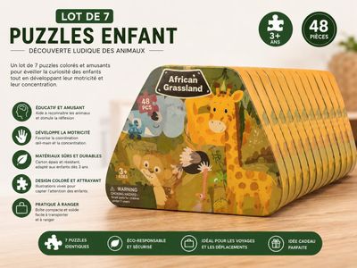 lot de 7 puzzles enfant - jungle animals