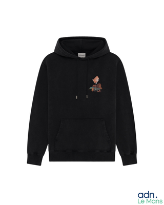 black hoodie with a picture of a fox on the front