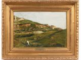 an image of a painting of a horse grazing in a field