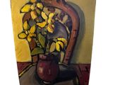 peinture d'une peinture d'un vase de fleurs sur une table