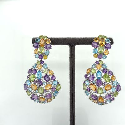 an image of a pair of earrings with multi colored stones