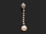 a pair of cultured pearl and diamond earrings