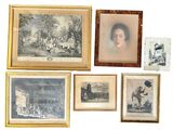 many framed pictures of a woman and other people