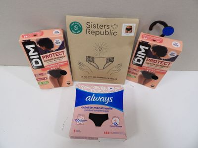 three boxes of diapers and a package of underwear
