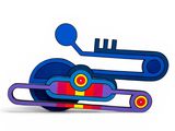 an image of a blue and red musical instrument on a white background